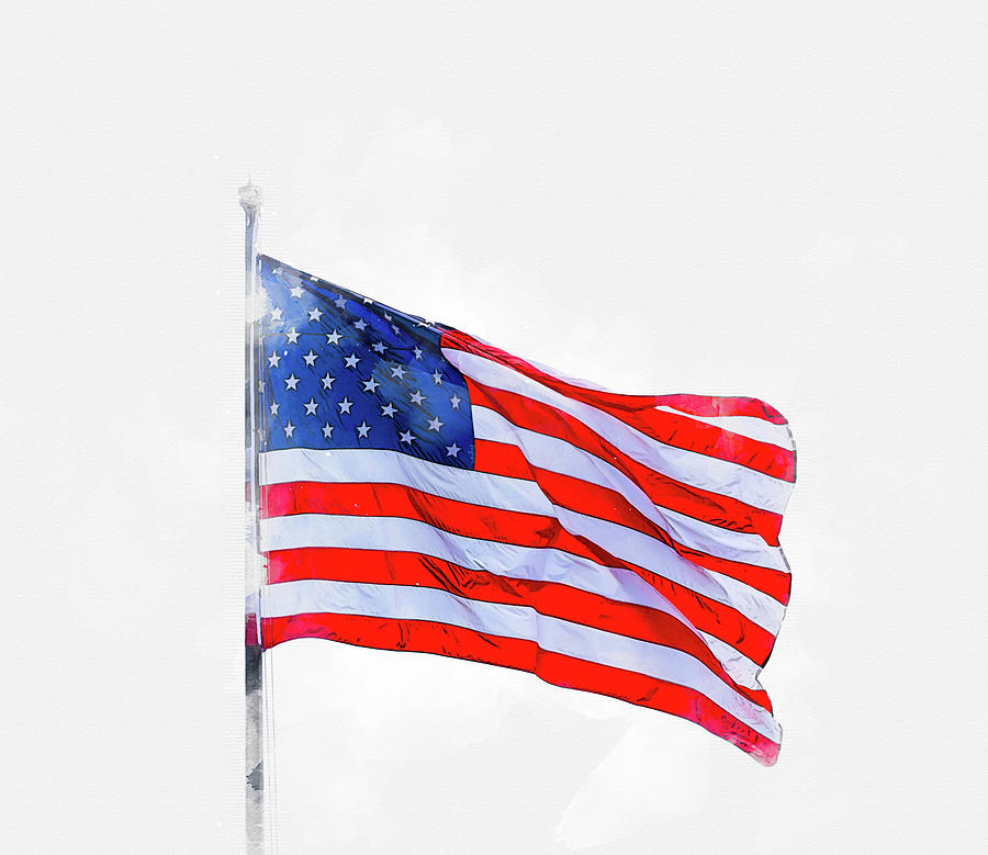 Watercolor painting illustration of American flag isolated over a white background Digital Art by Maria Kray