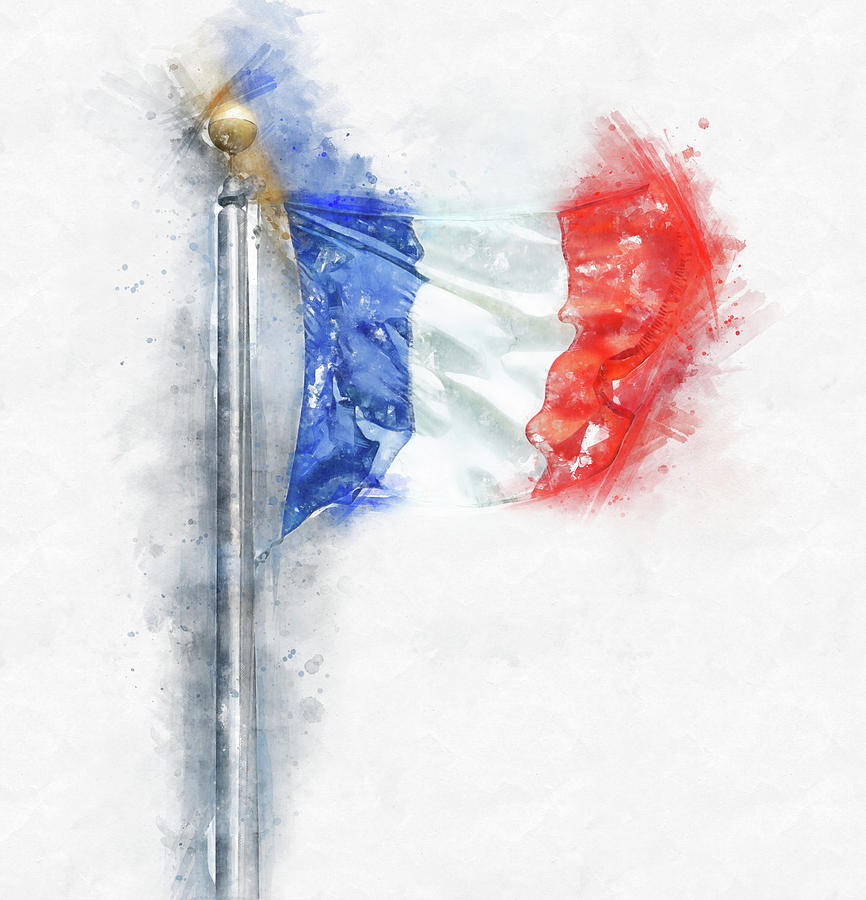 Watercolor painting illustration of Flag of France isolated over white background Digital Art by Maria Kray