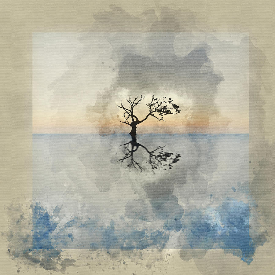 Watercolor Painting Of Conceptual Image Of Single Tree In Still Digital Art