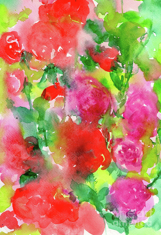 Watercolor painting on paper of roses, semi abstract painting Painting ...