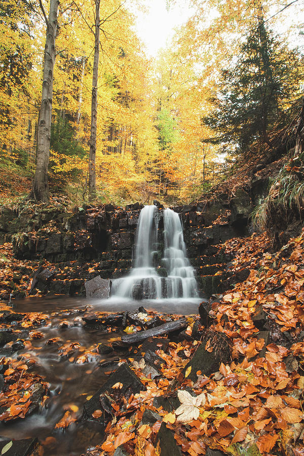 Waterfall in autumn packaging #1 Photograph by Vaclav Sonnek