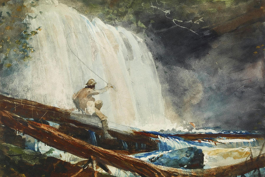 Landscape Painting - Waterfall in the Adirondacks #1 by Winslow Homer