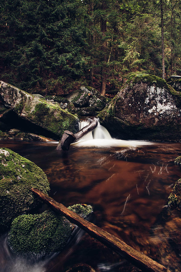 Waterfall on the river Jedlova in Czech wilderness Photograph by Vaclav Sonnek