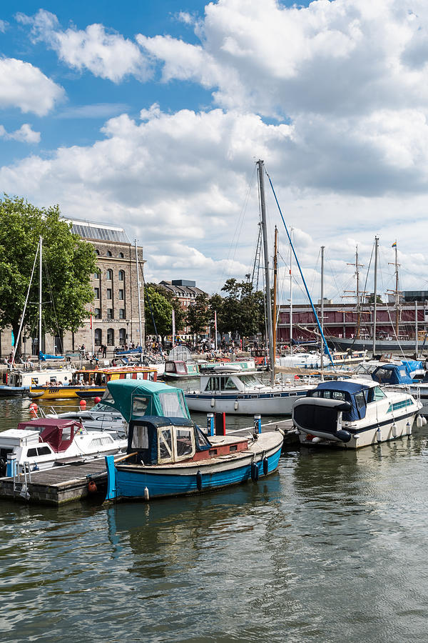 Waterfront area of Bristol with boats moored up #1 Photograph by Thomas Faull