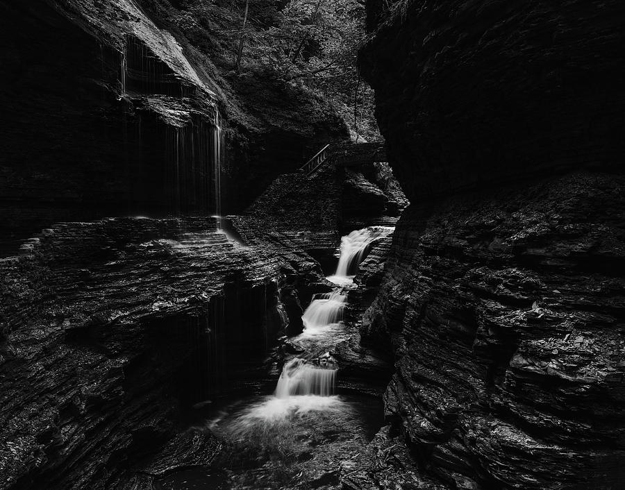 Watkins Glen Waterfall Black And White #1 Photograph by Dan Sproul