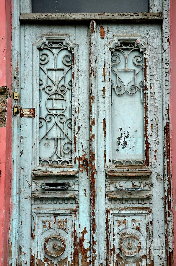 Weathered Run Down Textured Wood Door And Pink Walls Tbilisi Georgia Photograph