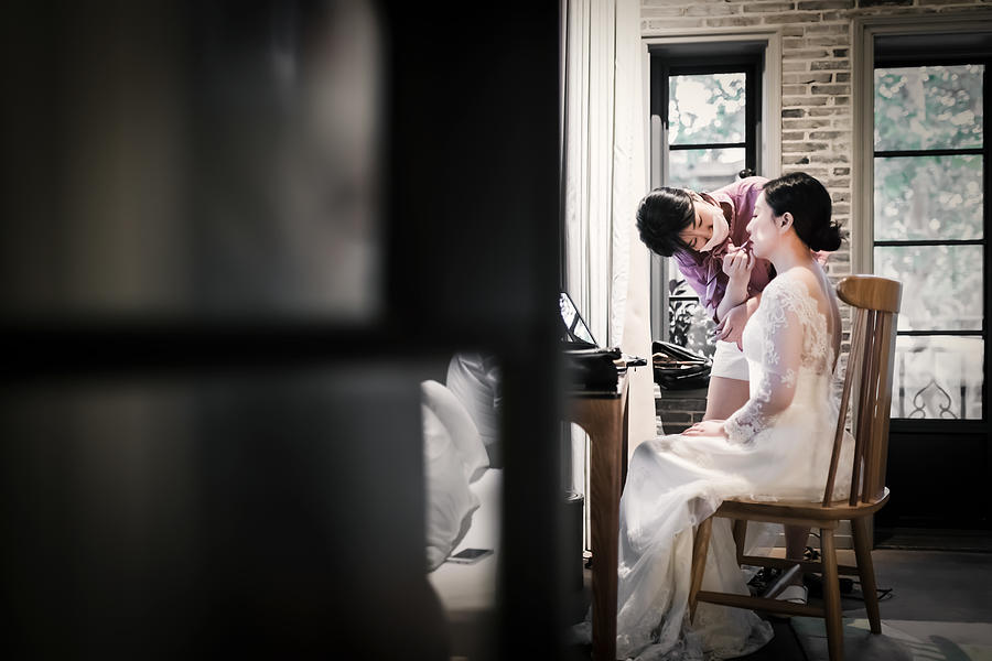 Wedding makeup artist making a make up for bride #1 Photograph by MarsYu