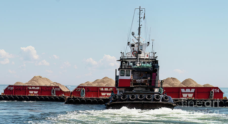 Weeks Marine Tug Boat Seeley Pushing Barges in Long Island Sound #1 Photograph by David Oppenheimer