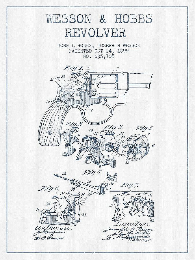 Wesson Hobbs Revolver Patent Drawing From 1899 #1 Mixed Media by Gun ...