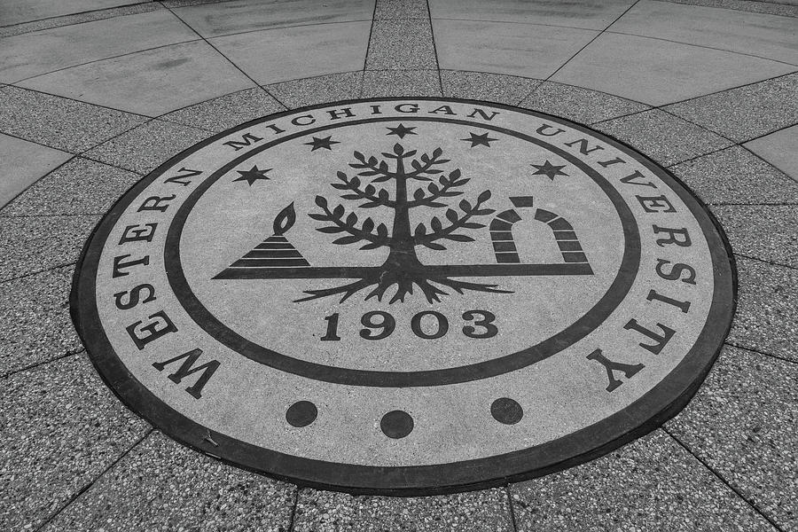 Western Michigan University logo in black and white #1 Photograph by Eldon McGraw