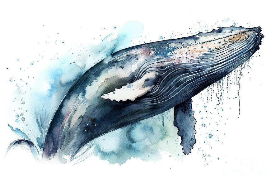 Whale. Humpback whale watercolor illustration. Underwater fauna ...