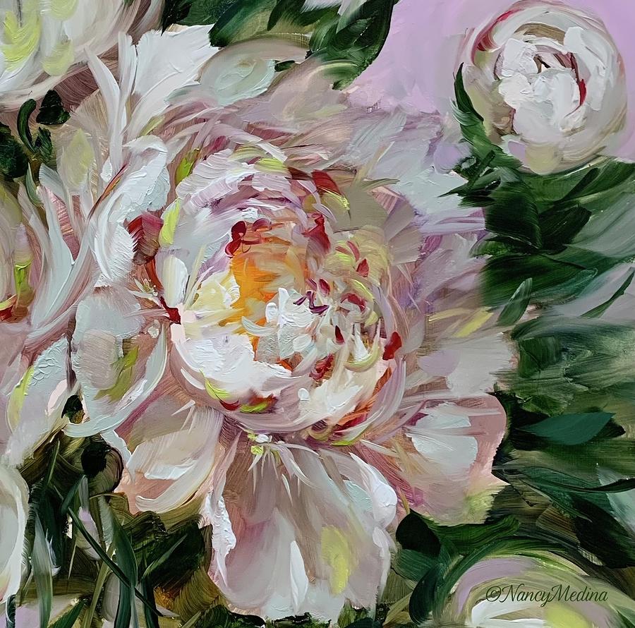 When You Wish White Peony Garden #1 Painting by Nancy Medina - Fine Art ...