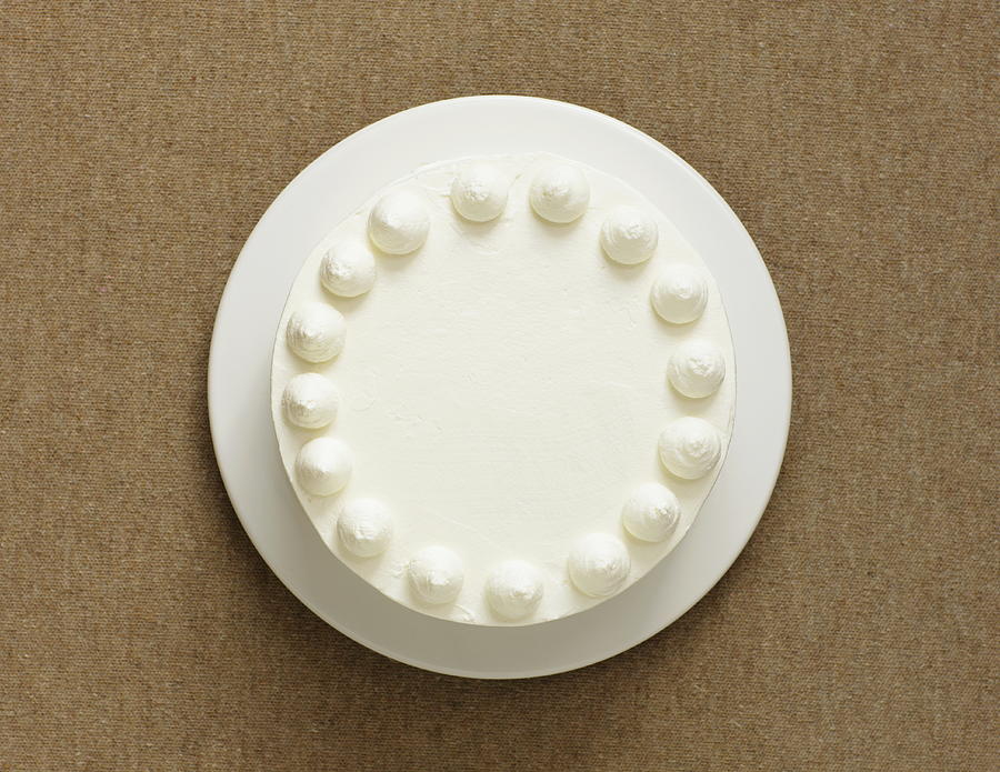 White cake decorated whipped cream,aerial view #1 Photograph by Sot