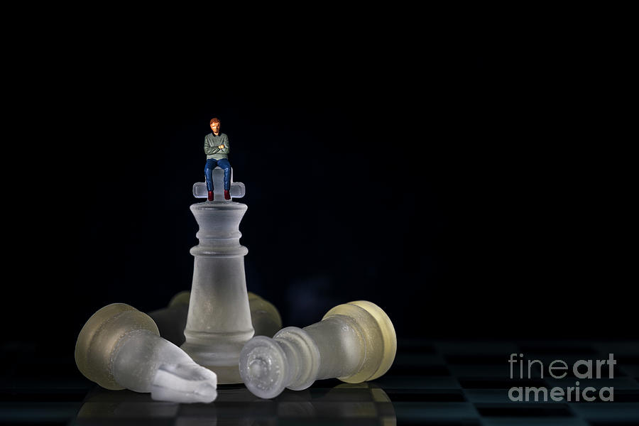 White chess King standing and fallen black chess pieces. Winner of business competition planning concept and marketing strategy. macro Photograph by Pablo Avanzini