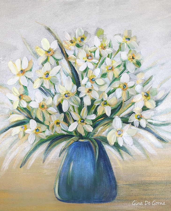 White Daffodils #1 Painting by Gina De Gorna