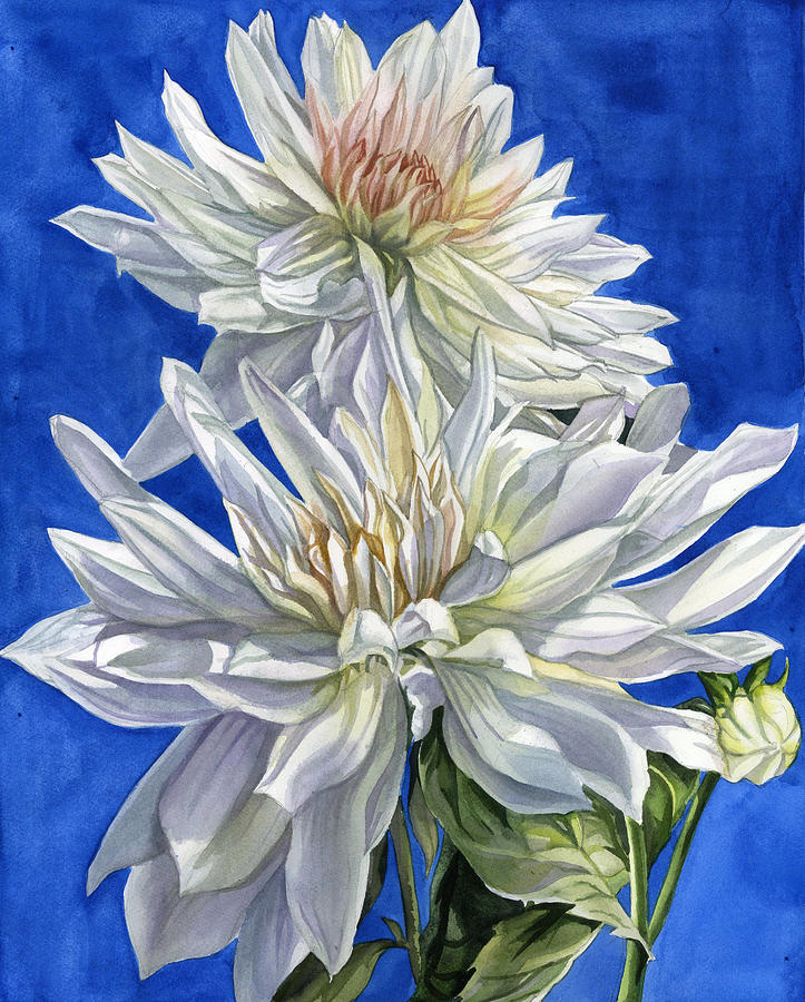 White Dahlia In Blue #1 Painting by Alfred Ng