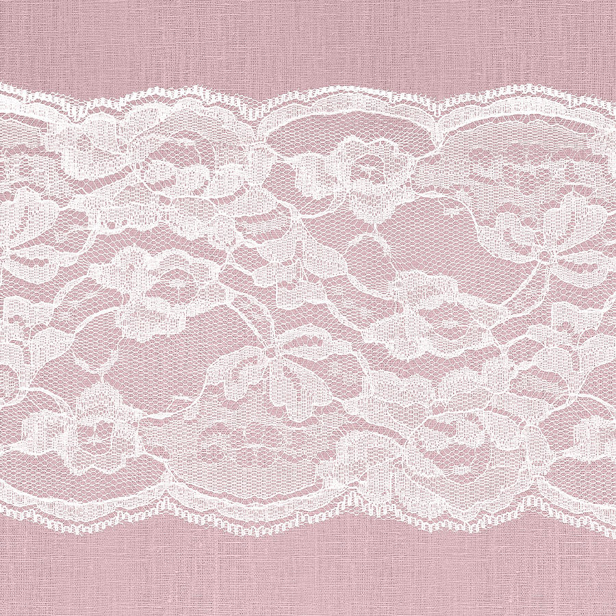 White Lace On Pastel Pink Linen Texture Photograph