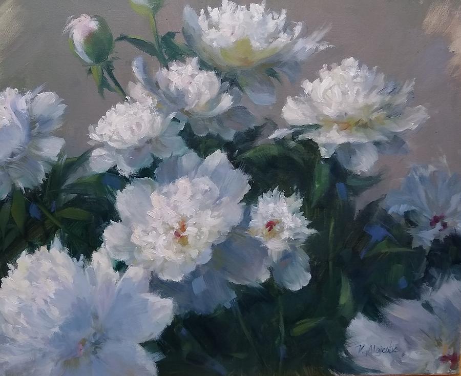 White Peonies #1 Painting by Viktoria K Majestic