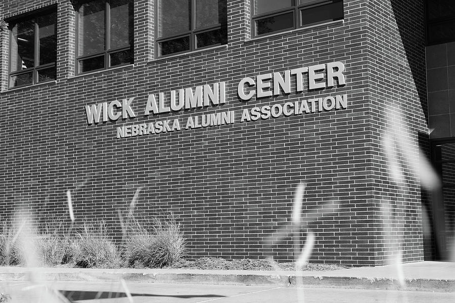 Wick Alumni Center at the University of Nebraska in black and white #1 Photograph by Eldon McGraw