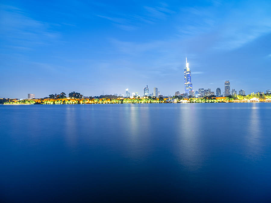 wide angle view of xuanwu lake and Zifeng Tower #1 Photograph by Aaaaimages