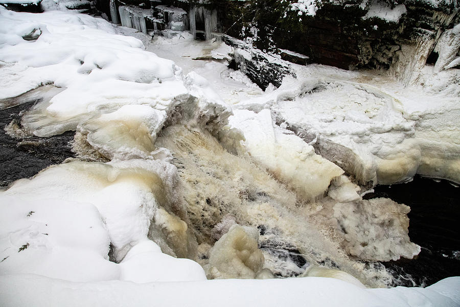 Wide shot of Canyon Falls in the winter in Michigan #1 Photograph by Eldon McGraw