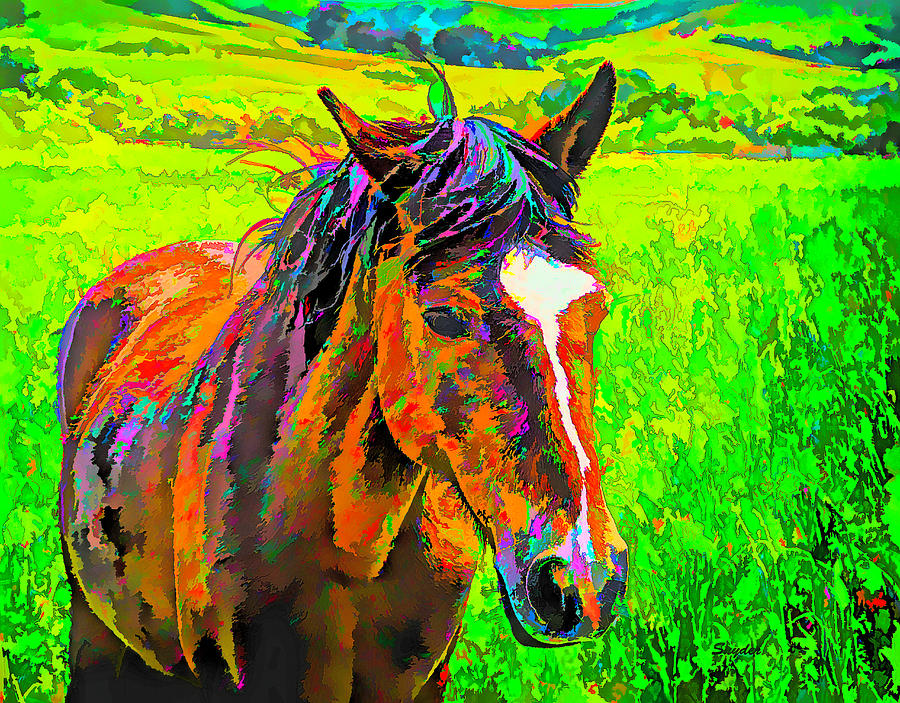 Wild Horse Face and a Pretty One Too Color #1 Digital Art by Barbara Snyder
