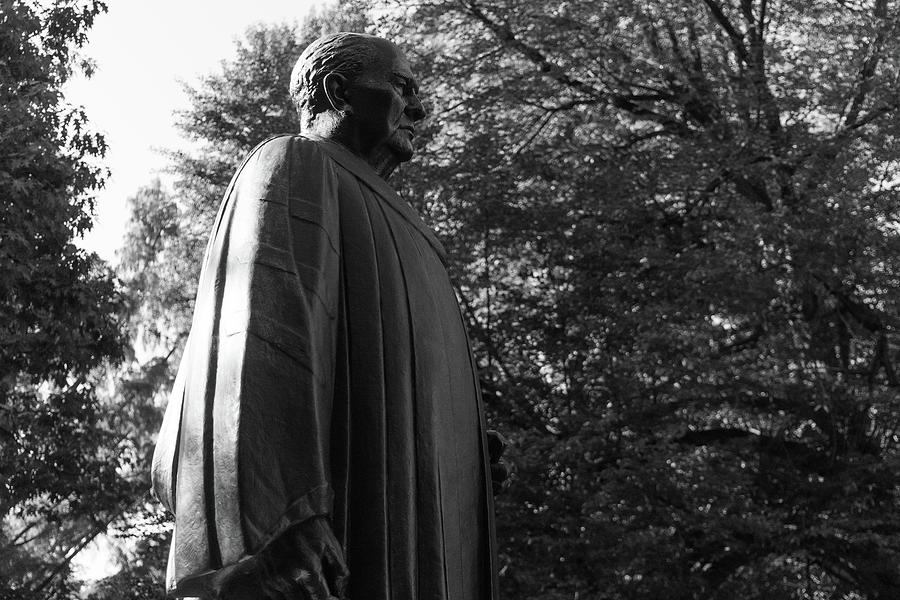 William Oxley Thompson statue at Ohio State University in black and white #1 Photograph by Eldon McGraw