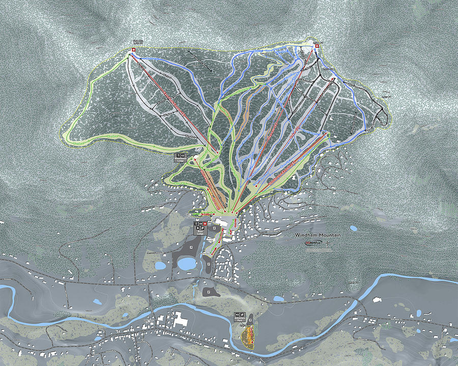 Windham Ski Resort Map Digital Art by Powder Addicts - Fine Art America