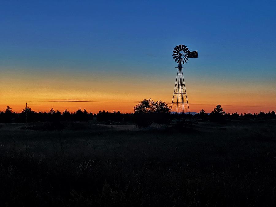 Blue Hour Windmill Silhouette  Photograph by Jerry Abbott