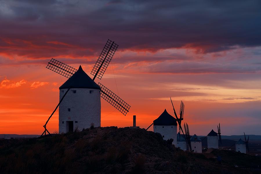 Windmill sunset #1 Photograph by Songquan Deng