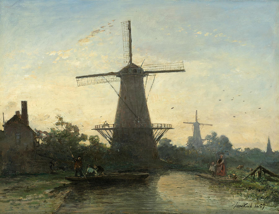 Windmills near Rotterdam #2 Painting by Johan Barthold Jongkind