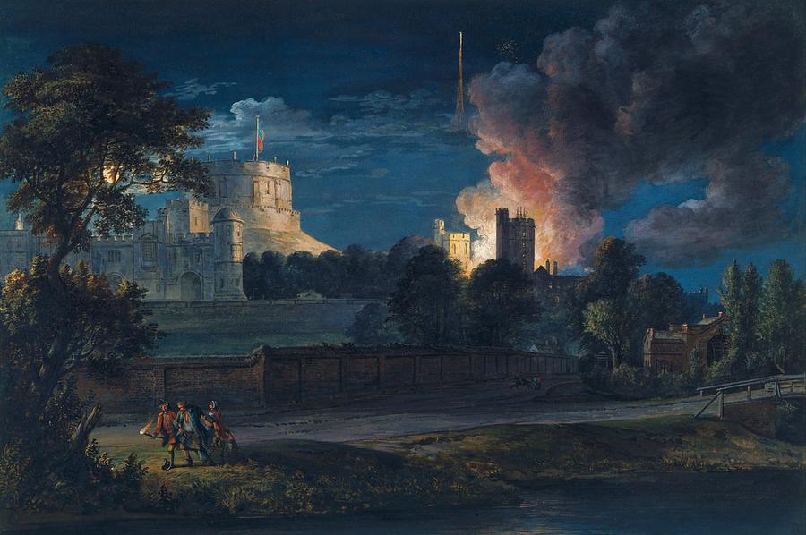 Tree Painting - Windsor Castle from Datchet Lane on a Rejoicing Night 1768 #1 by Paul Sandby