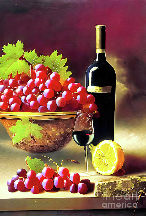Wine Digital Art - Wine and Grapes  #1 by Elaine Manley