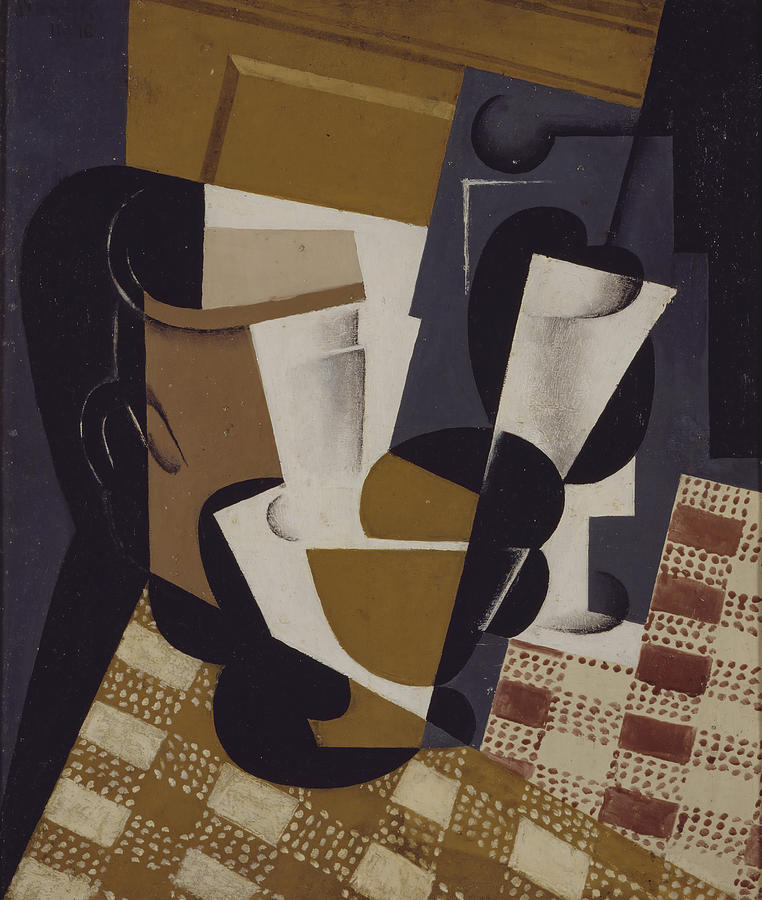 Wine Jug and Glass 1916 #1 Painting by Juan Gris