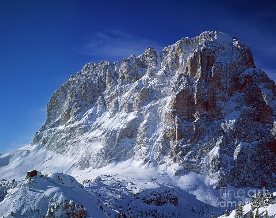 Winer Sun Illuminating The Snowy Rock Faces Of The Langkofel Selva Val Gardena Dolomites Italy Photograph By Michael Walters