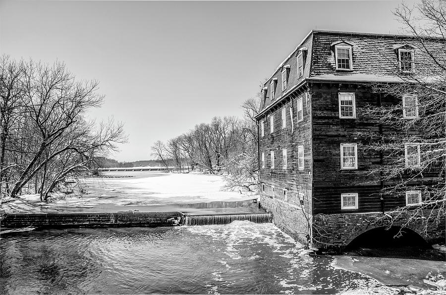 Winter at Kingston Mill in Black and White #1 Photograph by Bill Cannon