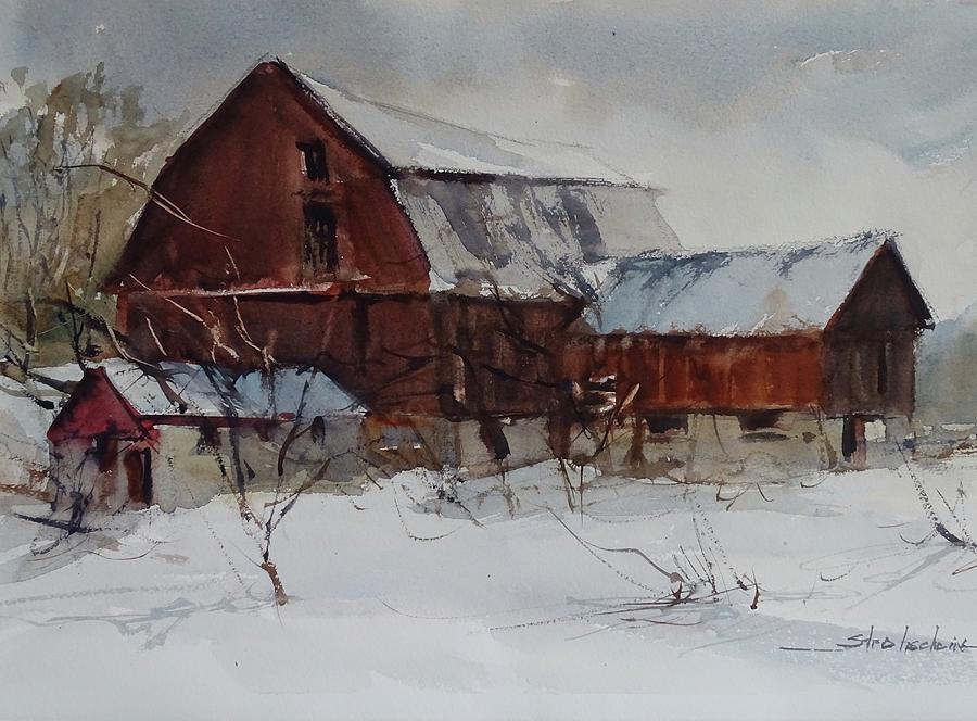 Winter Barn #1 Painting by Sandra Strohschein