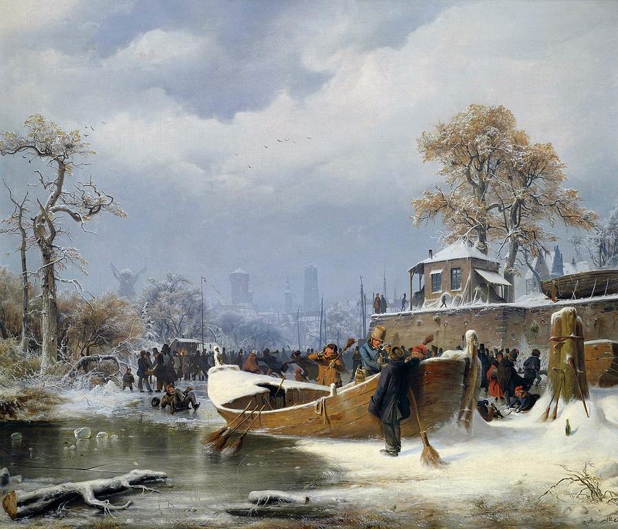 Tree Painting - Winter Boat Dock #1 by Andreas Achenbach