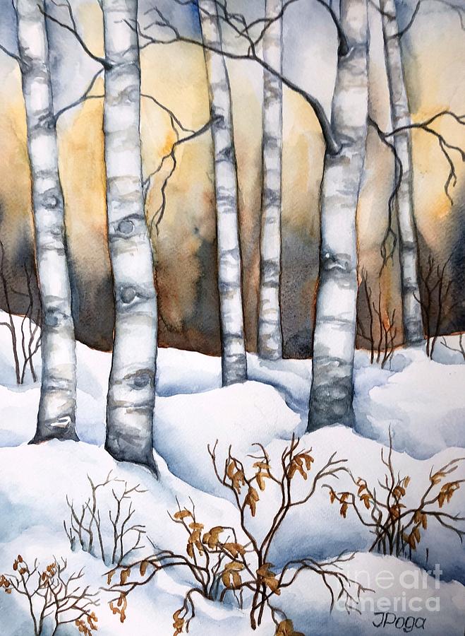 Winter birch trees Painting by Inese Poga