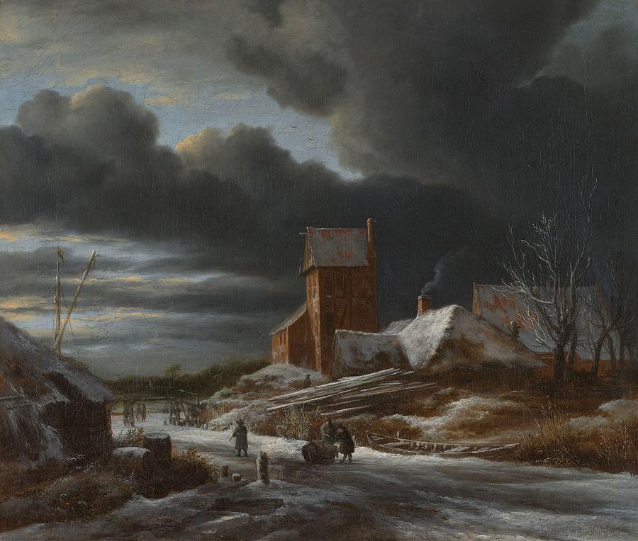 Winter Landscape, Jacob Isaacksz. van Ruisdael, c. 1665 #1 Painting by MotionAge Designs