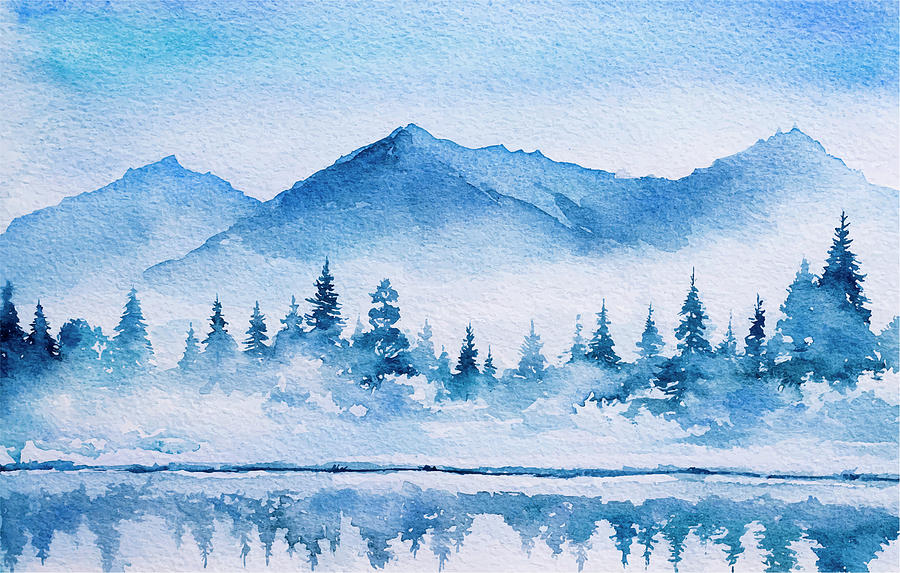 Winter Landscape. Watercolor Illustration. Digital Art By Henry Artigue