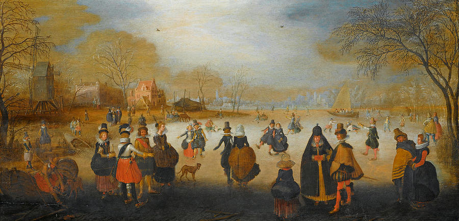 Winter landscape with skaters #2 Painting by Adam van Breen