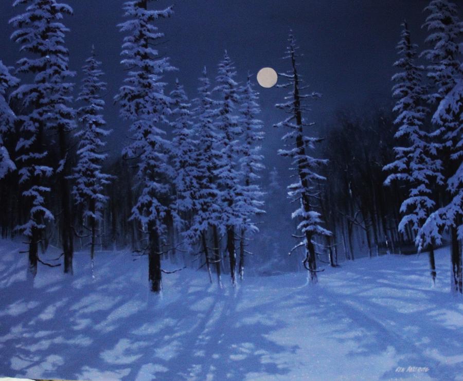 Winter Moon #1 Painting by Ken Ahlering