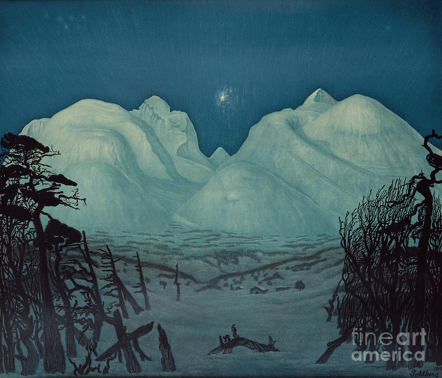 Winter night in Rondane, 1917 #1 Mixed Media by O Vaering by Harald Sohlberg