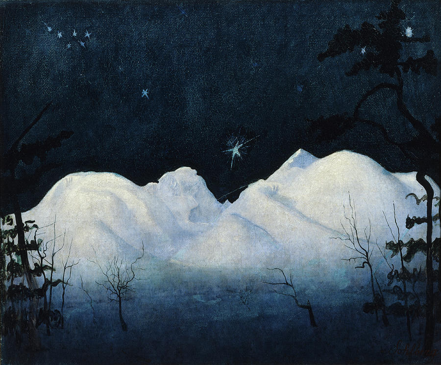 Winter night in the mountains, 1900 #1 Painting by O Vaering by Harald Sohlberg