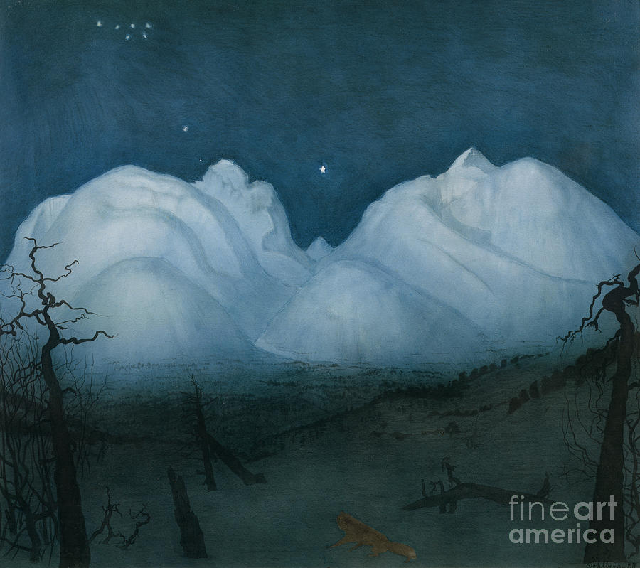 Winter night in the mountains #1 Painting by O Vaering by Harald Sohlberg