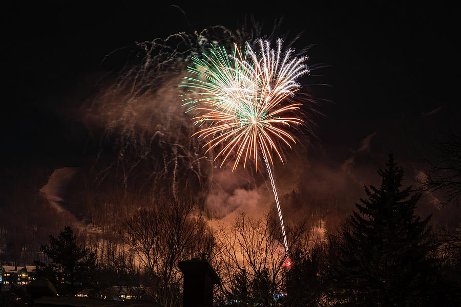 Winter Ski Resort Fireworks #1 Photograph by Chad Dikun