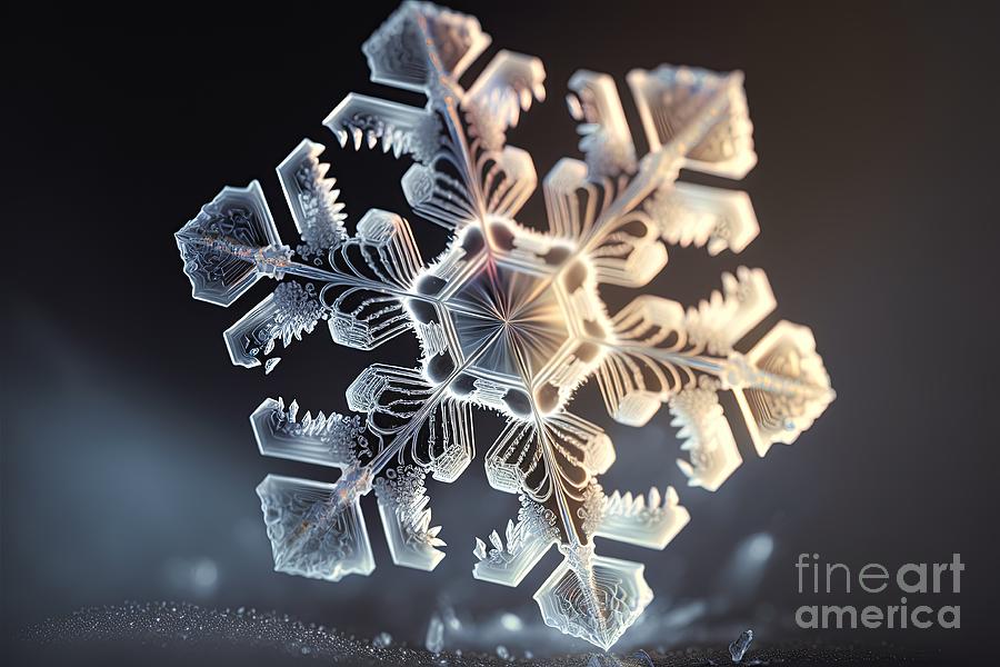 Winter snowflake on black background #1 Digital Art by Benny Marty