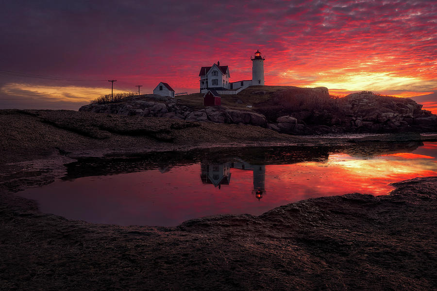 Winter Sunrise At Nubble Light Photograph by Jeff Bazinet - Fine Art ...