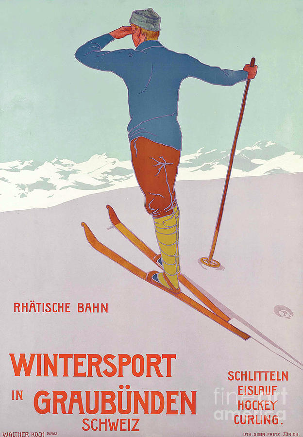 Wintersport in Graubunden, 1906 Painting by Walter Koch